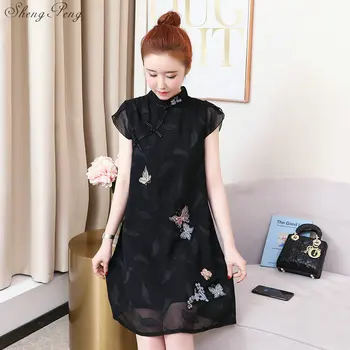 2020 sodobni kitajski obleko cheongsam qipao cheongsam sodobnih za ženske Letnik Vezenje Cvet Ženske šifon čipke V1884