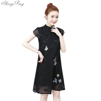 2020 sodobni kitajski obleko cheongsam qipao cheongsam sodobnih za ženske Letnik Vezenje Cvet Ženske šifon čipke V1884