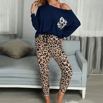 2020 Leopard Homewear Obleke, Ženske Jeseni Priložnostne Majice Vrvico Sweatpants Salon Nositi Modni Pajama Določa Elastična Sleepwear