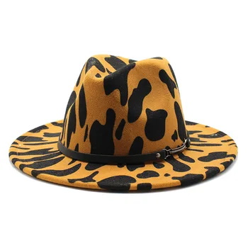 Leopard Jazz klobuki kavbojski klobuk za ženske in moške zimske moške skp bela črna volna bowler klobuk na debelo