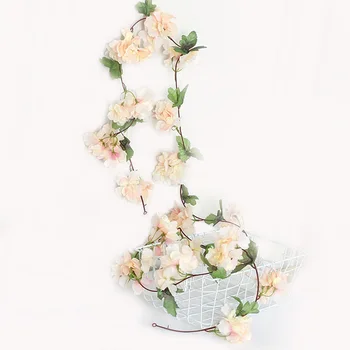 2.3 M Umetno Češnjev Cvet Rože Poroko Garland Ivy Dekoracijo Ponaredek Trte Svile Cvetja za Stranke Arch Doma Dekor Niz