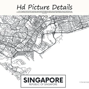 Znani Zemljevid Mesta Singapur Natisnjeni Platno Stensko Slikarstvo Umetnost Slike Črno-Bele Plakate in grafike Dnevni Sobi Doma Dekor