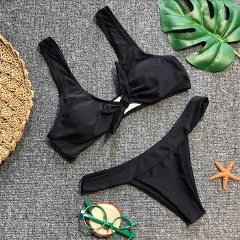 Bikini Ženske Kopalke Ruffle Povoj Kopalke Črne Brazilski Bikini Komplet Nastavljiv kopalke Plavati Obrabe Lok kravato kopalke