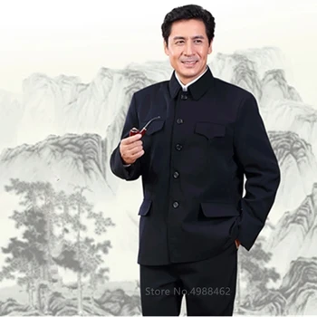 Tradicionalne Kitajske Tang Obleko za Moške Jakno Plašč Novo Leto Spomladi Festival Tunika Zhongshan Mao bo Ustrezala Jopič Pletenje Žepi Vrh