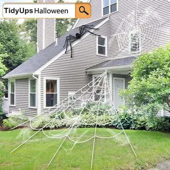 Halloween Okraski, Velikan Pajek Spletu s Super Stretch Cobweb Nastavite, Zunanji Dvorišče Dekor, Bela, 16 metrov