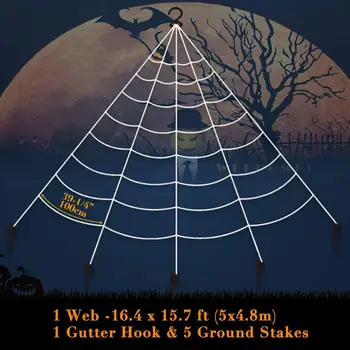 Halloween Okraski, Velikan Pajek Spletu s Super Stretch Cobweb Nastavite, Zunanji Dvorišče Dekor, Bela, 16 metrov