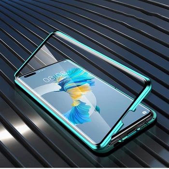 360 Polno Magnetno Primeru Za Huawei Mate 40 Pro Plus 5G Kritje aluminijast Okvir Kovinski Odbijača Kaljeno Steklo Ohišje Za Huawei Mate 40