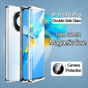 360 Polno Magnetno Primeru Za Huawei Mate 40 Pro Plus 5G Kritje aluminijast Okvir Kovinski Odbijača Kaljeno Steklo Ohišje Za Huawei Mate 40
