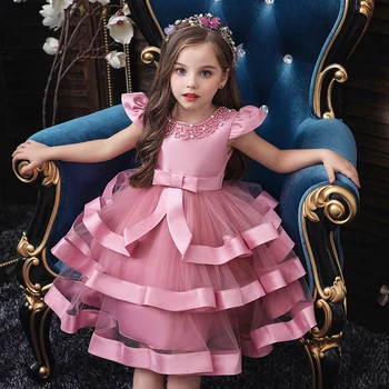 Otroci Dekle Torto Tutu Cvet Obleka Otrok Stranko Poroko Formalno Obleko za Dekle, Princesa Prvo Obhajilo Kostum