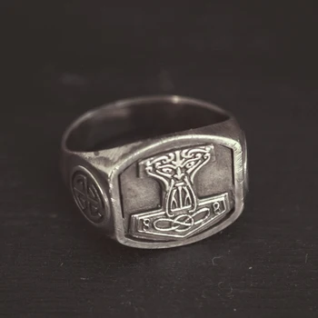 Viking Thor Kladivo Pečatni Prstan Mens Iz Nerjavečega Jekla Mjolnir Varstvo Obroči Norse Poganski Amulet Nakit