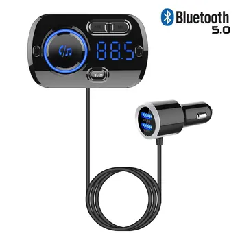 Bluetooth 5.0 QC 3.0 Univerzalni Oddajnik FM Pisane Ozračje Luči Avto Polnilnik, Komplet Avtomobilski Telefon, Polnilec Power-Off Memory