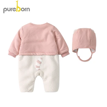 Pureborn Runo Jumpsuit+klobuk 2pcs Newborn Baby Boy, Girl Obleke Plezanje Romper Dojenčka Splošno Oblačila Določa Zimo Pomlad
