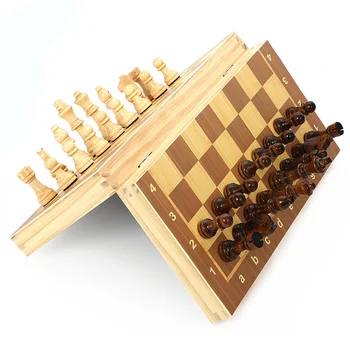 34 cm/39 cm Velike Lesene Zložljive Magnetni Šah, družabne Igre Potovanje Puzzle Šahovnici Igra za Odrasle Dama & Chess Set Darilo