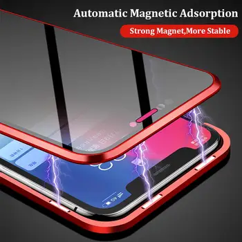 Zasebnost Kaljeno Steklo Magnetno Ohišje za iPhone XR XS Max X 8 7 Plus Anti-peeping Magnet Kovinski Odbijača za Celotno Telo, zaščitni Pokrov