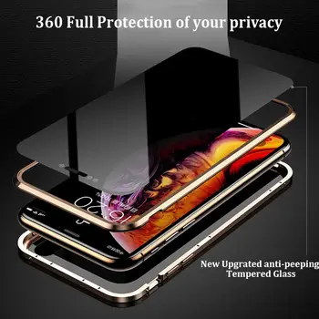 Zasebnost Kaljeno Steklo Magnetno Ohišje za iPhone XR XS Max X 8 7 Plus Anti-peeping Magnet Kovinski Odbijača za Celotno Telo, zaščitni Pokrov