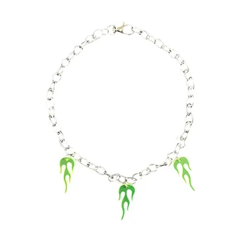 Hip hop stilu dodatki s fluorescentno zelene plamen zlitine ogrlica za moške in ženske gotike na debelo