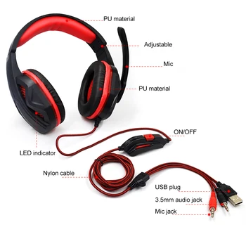 Gaming Slušalke z Mikrofonom za X-One PS4 RAČUNALNIK Stikalo za Tablični Pametni telefon, Slušalke Stereo Nad Uho Bas 3.5 mm, Mikrofon
