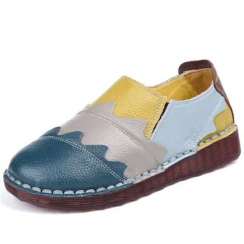 HOVINGEgenuine usnjeni čevlji ženska, pomlad / jesen ženske moccasins retro Slip-On ženska čevelj Zapatos Mujer mešanih barv ravno čevelj