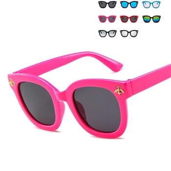 ALIKIAI Moda Fantje Dekleta Pisane sončna očala črni Odtenek Objektiv Prevelik Čebele Dekoracijo Kvadratnih sončna Očala Otroci Kul Očala