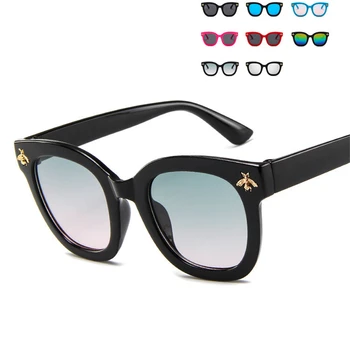 ALIKIAI Moda Fantje Dekleta Pisane sončna očala črni Odtenek Objektiv Prevelik Čebele Dekoracijo Kvadratnih sončna Očala Otroci Kul Očala
