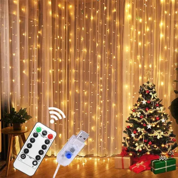 3M LED Zavese Lučka USB Niz Luči Daljinski upravljalnik Vila Lučka Garland Za Novo Leto, Božič Doma, Poroka Dekoracija