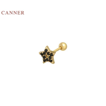 CANNER 1PC Pravi 925 Sterling Srebrni Uhani Za Ženske v obliki Srca Luna Stud Uhani Star Diamant, Cirkon korejski Zlato Nakit