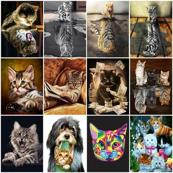 HUACAN Barve Z Številkami Mačka Risanje Na Platno HandPainted Umetnosti Darilo DIY, Barvanje Z Število Živali Tiger Kompleti za Dekoracijo Doma