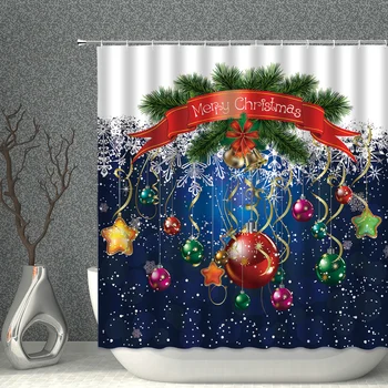 Santa Claus Snežaka, Tuš Zavese Božično Dekoracijo Doma Poliester Nepremočljiva Kopalnica Zavesa S Premičnim Obroči 3D tende