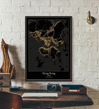 Hong Kong Kitajska Zemljevid Plakat
