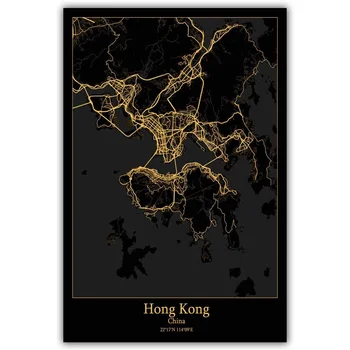 Hong Kong Kitajska Zemljevid Plakat