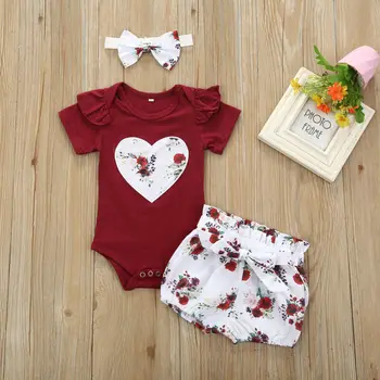 2020 Newborn Baby Dekleta Otrok Oblačila Ruffle Jumpsuit Vrhovi + Cvetje Hlače + Glavo 3PCS Oblačila Sklop