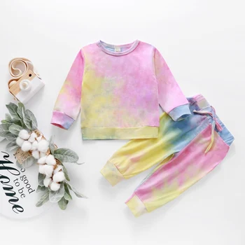 Srčkan Otroci Dekliška Oblačila Baby Girl Obleke, Kompleti Barvi Tiskanja Dolg Rokav Vrhovi + Hlače za Malčke Dekliška Oblačila 1-5 let Obleko