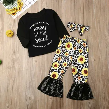 0-3Y Novorojenčka Otroci Baby Girl Obleke, Kompleti Pismo Majice+Sončnice Tiste Rakete Hlače+Glavo 3Pcs Jeseni Dekle Obleke 0-3Y