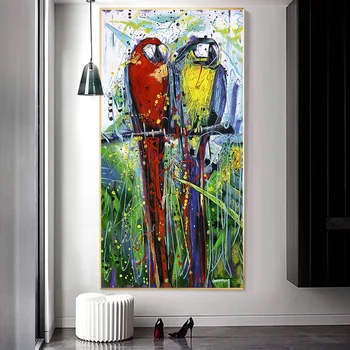 Sodoben Nordijski Wall Art Natisne Povzetek Akvarel Papige, Hodnik Dekor Oljna Slika Na Platnu Plakat Sliko Za Dnevno Sobo