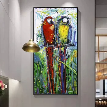 Sodoben Nordijski Wall Art Natisne Povzetek Akvarel Papige, Hodnik Dekor Oljna Slika Na Platnu Plakat Sliko Za Dnevno Sobo