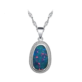 Vintage ovalne modra 925 opal ogrlico, obesek, moda poročno darilo pripada ženski OP868