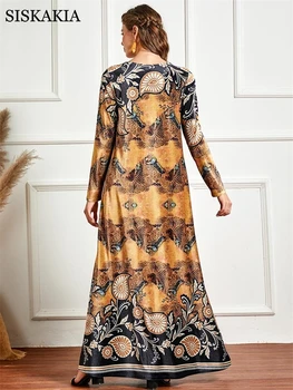 Vintage Etnične Tiskanja Žametno Obleko za Ženske Zimske 2020 Dubaj O Vratu Dolg Rokav Muslimanskih Maroški Qtar arabski Obleko Debele Padec
