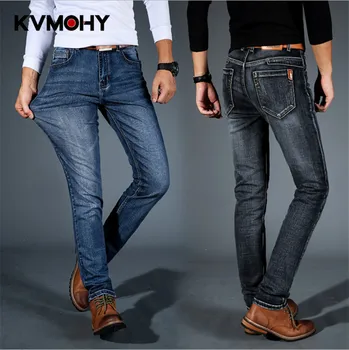 Jeans Za Moške Stretch Sredi Pasu Črno Modra Jean Moda Trak Naravnost Hlače Plus Velikost Klasičnih Pantalon Homme Jean