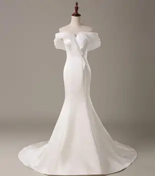 #10013 Off-ramo Kratek Rokav morska deklica Saten Civilne Poročno Obleko Za Poroko Priložnost