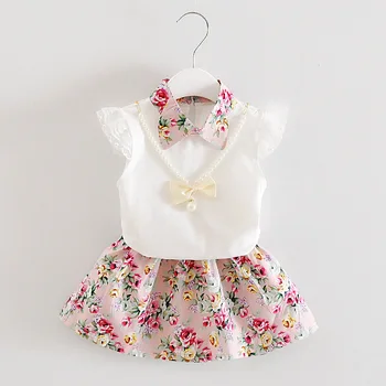 Novo Poletno Obleko Dekleta Cvetlični Krilo Kratek Rokav 01 2 3 4 Let Baby Girl Obleke malčka dekle oblačila majhni otroci