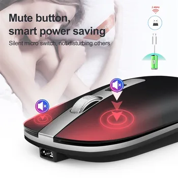 Polnilna 2.4 G Wireless Mouse Računalniška Tabela Ergonomska Tiho Za Prenosni RAČUNALNIK Kovinski Neslišno Tiho Kliknite Optična Miška