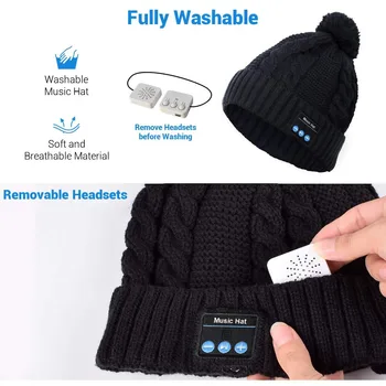 Bluetooth Klobuk, Bluetooth, Kapa, Pom Pom Beanie Klobuk vgrajeni Zvočniki & Mikrofon za Zimo Fitnes na Prostem Šport