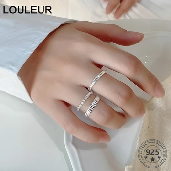 LouLeur Pravi 925 Sterling Srebro Rep Obroč Minimalističen Ženski Majhne Silver Obroči Za Ženske Modni Poročni Nakit Darila Za Rojstni Dan