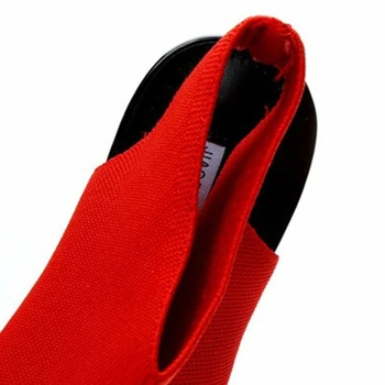 Pletene Elastične Mreže Peep Toe Visoke Pete Sandala Ženske 2020 Poletne Čevlje, Ženska Evropi Tanke Pete Slip-On Open Toe ženski Čevlji