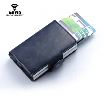 Moda RFID Blokiranje Usnjene Denarnice Majhne Imetnik Kreditne Kartice Torbici Denar Primeru za Moške, Ženske Denarnice z Dvojno Aluminija Polje