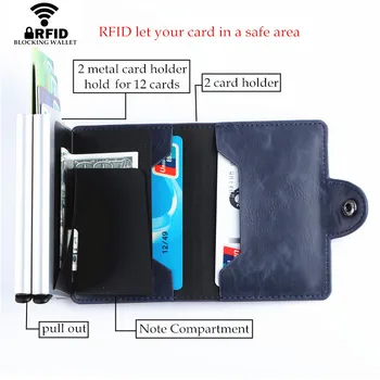 Moda RFID Blokiranje Usnjene Denarnice Majhne Imetnik Kreditne Kartice Torbici Denar Primeru za Moške, Ženske Denarnice z Dvojno Aluminija Polje