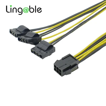 Lingable 6P, da Molex 4P Napajalni Kabel 6P Moški na Tri Velike 4 Pin Grafične Kartice Napajalni Adapter Rudar Kable Pretvornika 20 cm