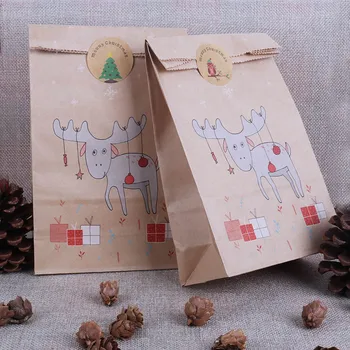 12pc Božič Papirja, Darilne Škatle, Vrečke Z Pečat Nalepke Božič Navidad Fox Jelenov Candy Bag Pakiranje Piškotek Vrečko Dobavo Blaga