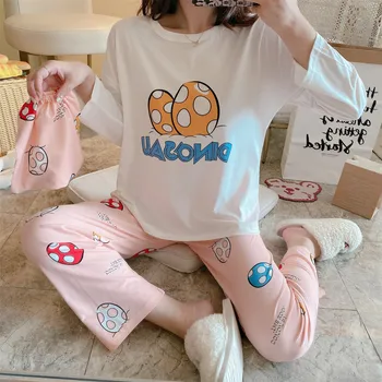 2020 korejski Pjs Ženske Pižame 2pcs Določa Femme Dolg Rokav Risanka medved Tiskanja Srčkan sleepwear Plus Velikost Domov Oblačila Pijamas Mujer