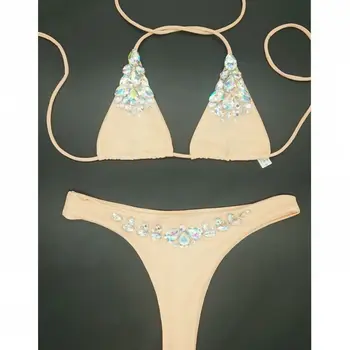 2018 venera počitnice Brazilski Dekleta Kopalke Diamond bling kamni Bikini Majhno Skodelico Rezano Slogu Plaži Biquini Plavati Obleke Bikini